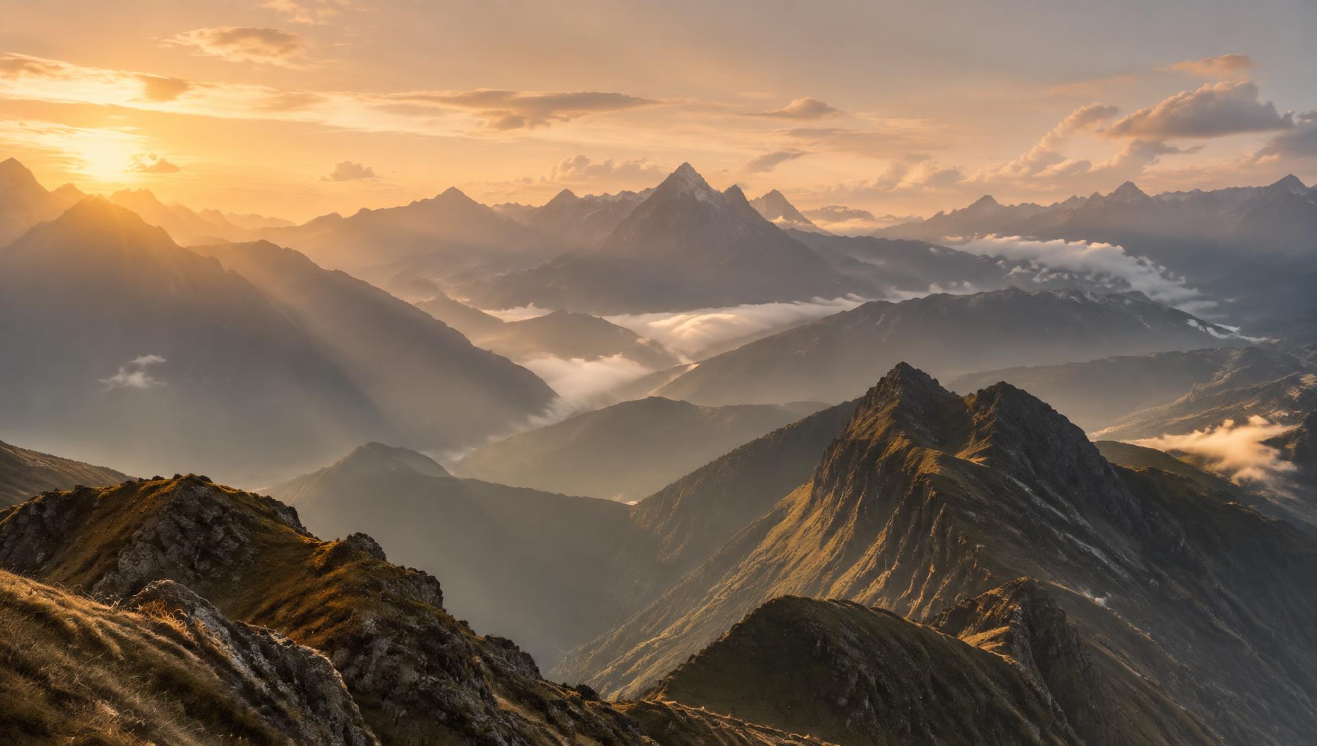 Misty Andean mountain ridges at golden hour